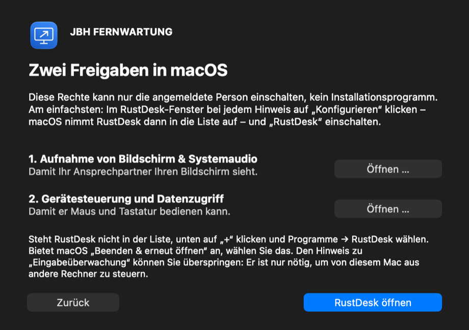 Seite „Zwei Freigaben in macOS“